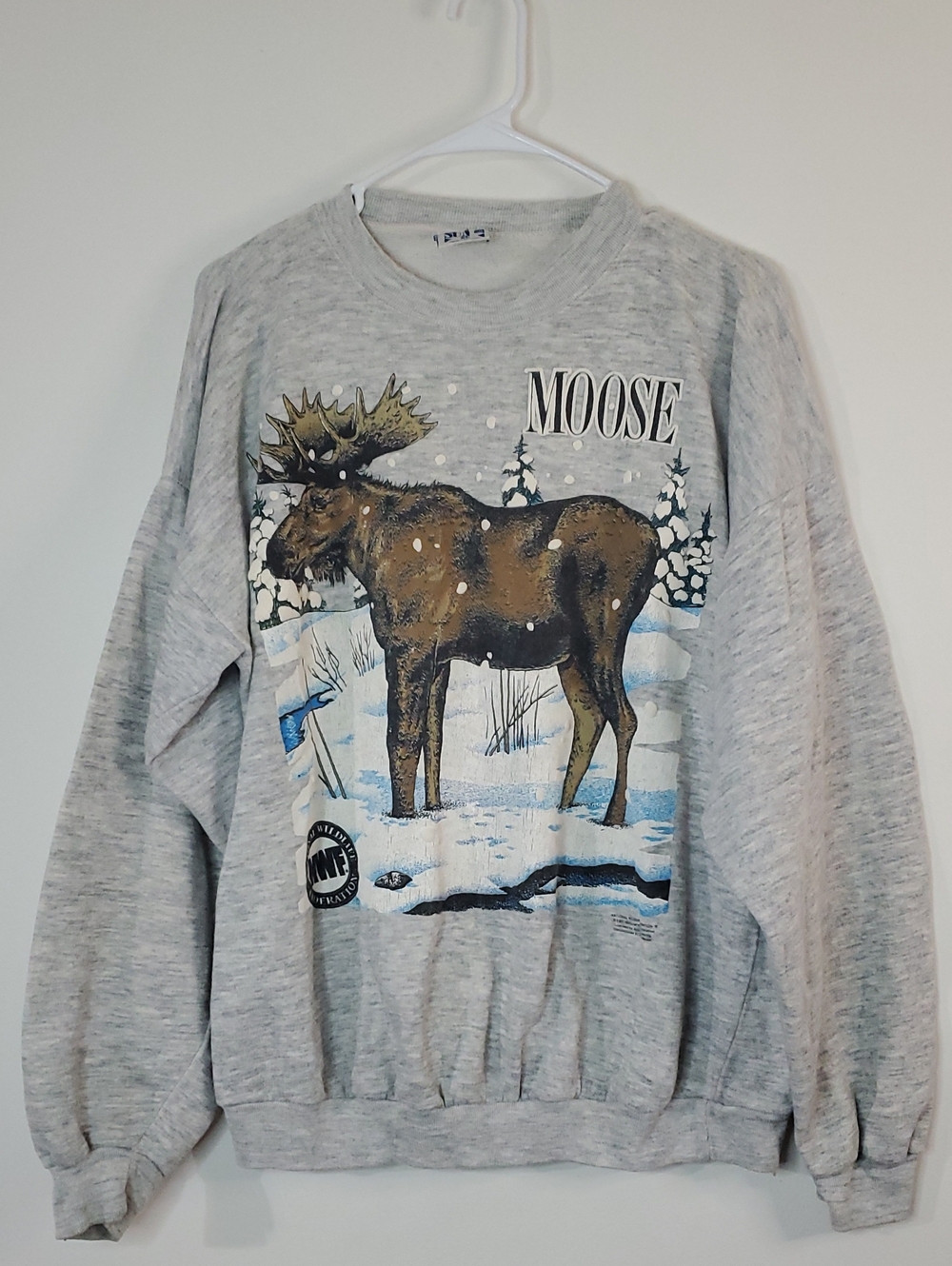 Vintage Sun Sportswear 1990 Moose Graphic Crewneck Sweatshirt Size XL Light Gray